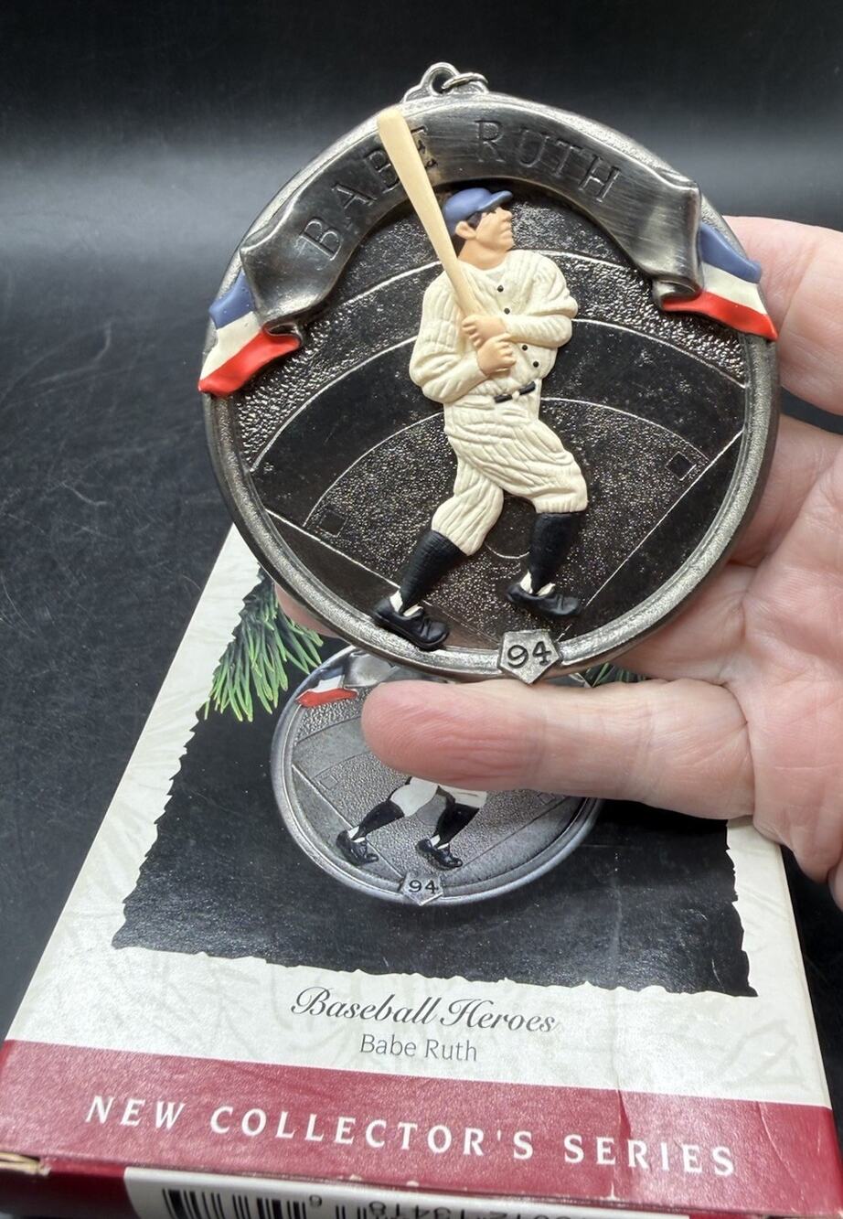 1994 Baseball Hero Series 1 Babe Ruth Hallmark Christmas Ornament EUC -48D